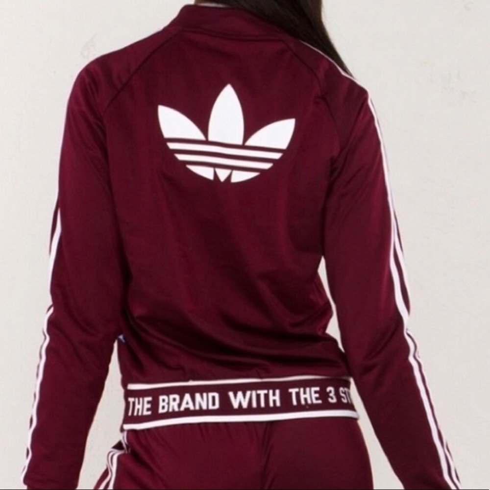 Maroon Adidas Three Stripes Track Jacket